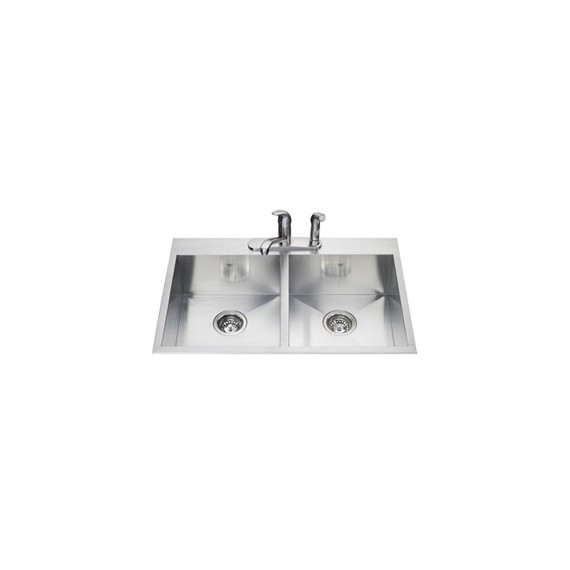 Kindred QDLF2031 20 gauge hand fabricated dual mount double bowl ledgeback sink