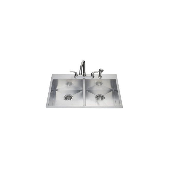 Kindred QDLF2233 20 gauge hand fabricated dual mount double bowl ledgeback sink