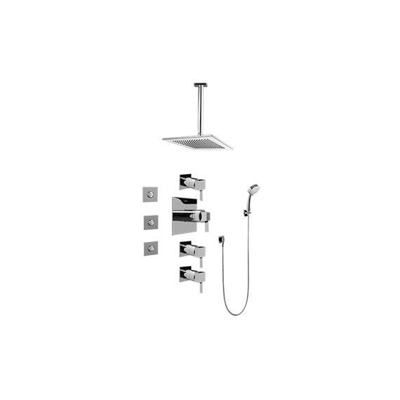 Graff GC1.131A-LM39S Contemporary Square Thermostatic Set with Body Sprays and Handshower - Rough and Trim