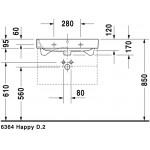 Duravit 2318650025 Furniture washbasin 650mm Happy D.2 white w.OF w.TP 3 TH ground