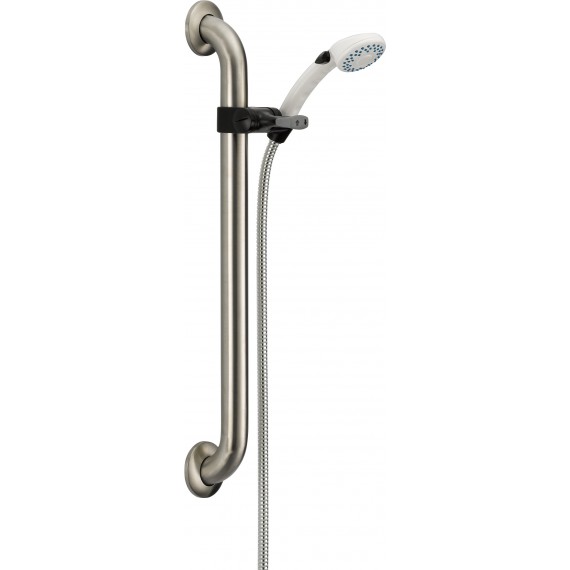 DELTA 52001-DS PB PAUSE HS W/ 24" WALL GRAB BAR, SLIDE, 60" EXT HOSE 