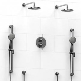 Riobel KIT1483GS Type TP thermostaticpressure balance 0.75 double coaxial system with 2 hand shower rails 2 shower arms and 2...