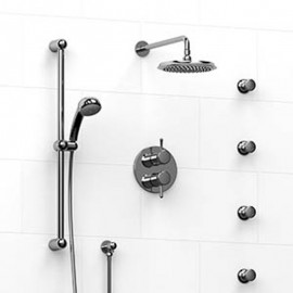 Riobel KIT483FI Type TP thermostaticpressure balance 0.75 double coaxial system with hand shower rail 4 body jets and shower ...