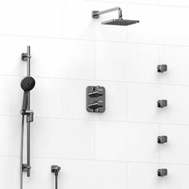 Riobel Salome KIT483SA Type TP thermostaticpressure balance 0.75 double coaxial system with hand shower rail 4 body jets and sho