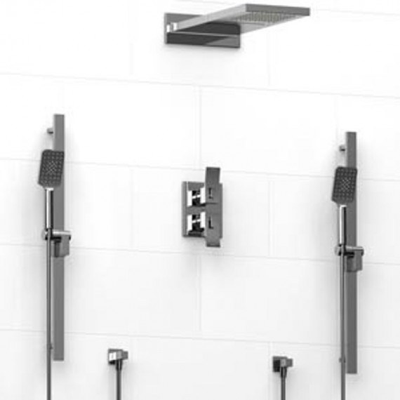 Riobel KIT7483 Double Type TP thermostaticpressure balance 0.75 double coaxial system with 2 hand shower rails and rainfall s...