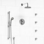 Riobel Georgian KIT446GN Type TP thermostaticpressure balance double coaxial system with hand shower rail 4 body jets and shower