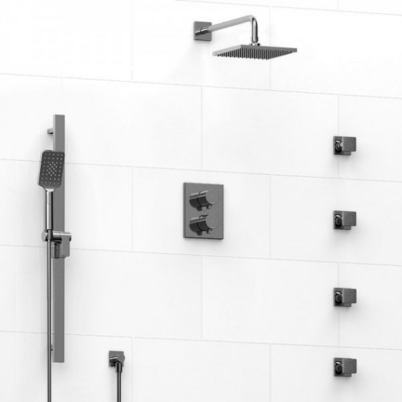 Riobel Profile KIT446PFTQ Type TP thermostaticpressure balance double coaxial system with hand shower rail 4 body jets and showe