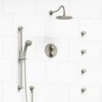 Riobel KIT446RT Type TP thermostaticpressure balance double coaxial system with hand shower rail 4 body jets and shower head