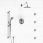 Riobel KIT446RT Type TP thermostaticpressure balance double coaxial system with hand shower rail 4 body jets and shower head