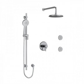 Riobel Momenti KIT3545MMRDJ Type T/P 1/2 inch coaxial 3-way system, hand shower rail, elbow supply, shower head and 2 body jets