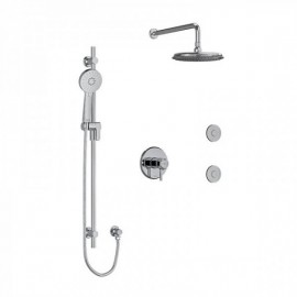 Riobel Momenti KIT3545MMRDL Type T/P 1/2 inch coaxial 3-way system, hand shower rail, elbow supply, shower head and 2 body jets