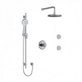 Riobel Momenti KIT3545MMRDX Type T/P 1/2 inch coaxial 3-way system, hand shower rail, elbow supply, shower head and 2 body jets