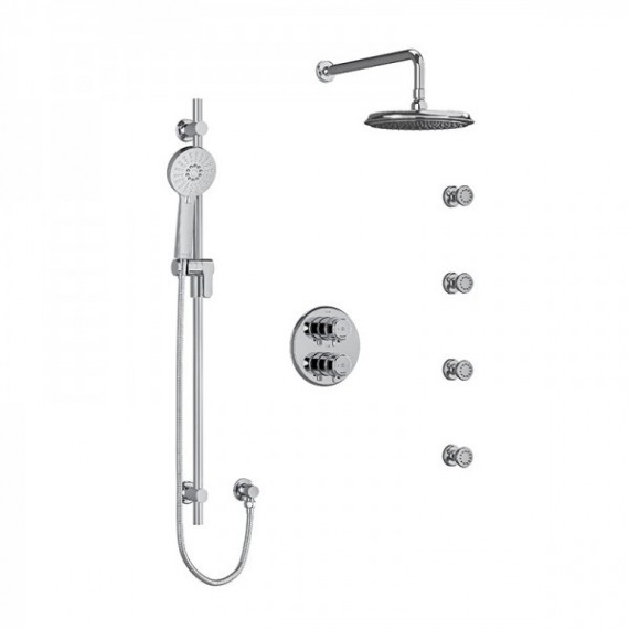 Riobel Momenti KIT446MMRDL Type T/P double coaxial system with hand shower rail, 4 body jets and shower head