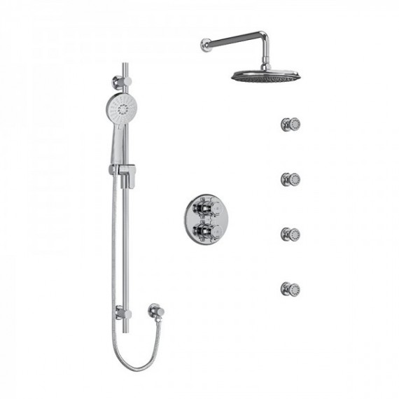 Riobel Momenti KIT446MMRDX Type T/P double coaxial system with hand shower rail, 4 body jets and shower head