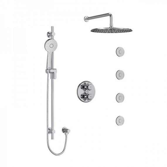 Riobel Momenti KIT483MMRDX Type T/P 3/4 inch double coaxial system with hand shower rail, 4 body jets and shower head