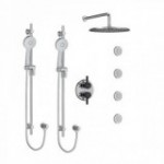 Riobel Momenti KIT783MMRDJ Type T/P 3/4 inch double coaxial system with 2 hand shower rails, 4 body jets and shower head