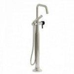 Riobel Momenti MMSQ39L 2-way Type T (thermostatic) coaxial floor-mount tub filler with hand shower