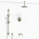 Riobel Momenti KIT1345MMRD Type T/P 1/2 inch coaxial 3-way system with hand shower rail, shower head and spout