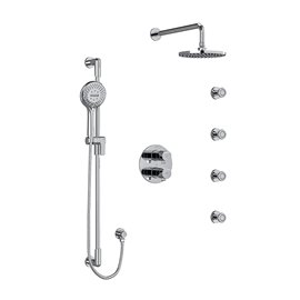 Riobel Parabola KIT446PB Type T/P thermostatic/pressure balance double coaxial system with hand shower rail, 4 body jets and sho