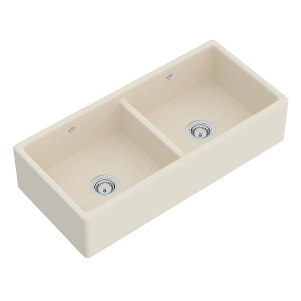 Shaws MS3918 39" Shaker Double Bowl Apron Front Fireclay Kitchen Sink