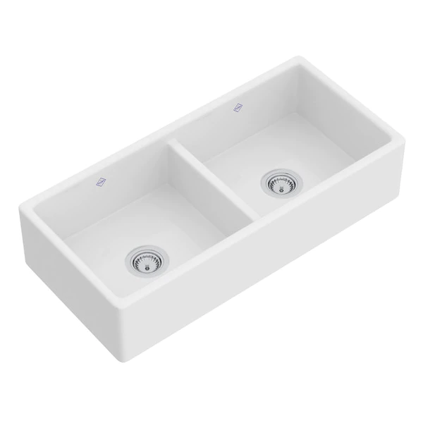 Shaws MS3918 39" Shaker Double Bowl Apron Front Fireclay Kitchen Sink