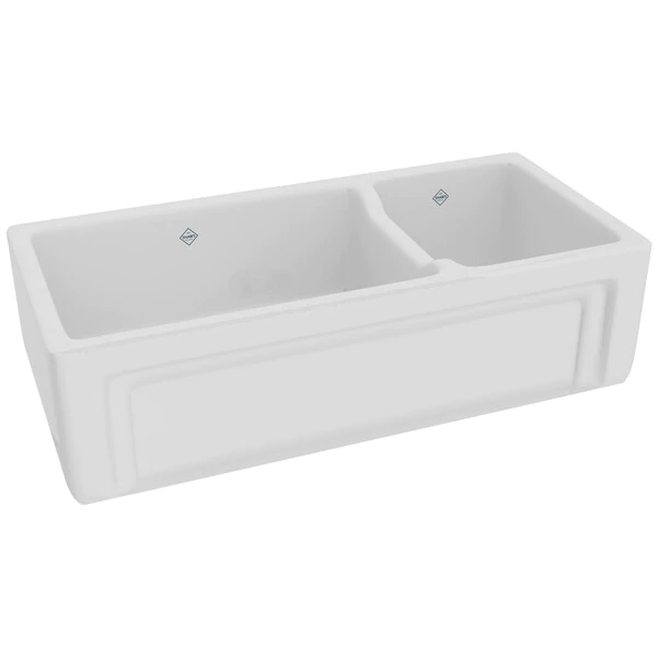 Shaws RC4018 40" Egerton Casement Edge Exterior Double Bowl Farmhouse Apron Front Fireclay Kitchen Sink