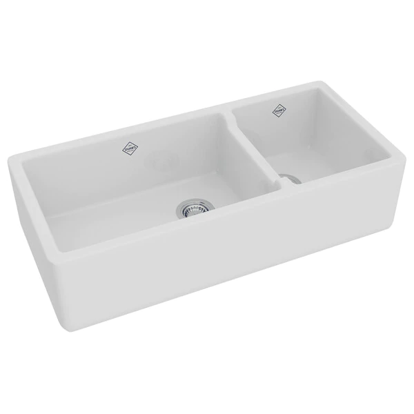 Shaws RC4019 40" Lancaster Double Bowl Farmhouse Apron Front Fireclay Kitchen Sink