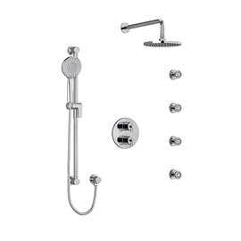 Riobel GS KIT446GS Type T/P (thermostatic/pressure balance) double coaxial system with hand shower rail, 4 body jets and shower 