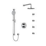 Riobel GS KIT446GS Type T/P (thermostatic/pressure balance) double coaxial system with hand shower rail, 4 body jets and shower 