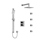 Riobel Kubik KIT446US Type T/P (thermostatic/pressure balance) double coaxial system with hand shower rail, 4 body jets and show