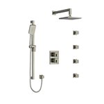 Riobel Kubik KIT446US Type T/P (thermostatic/pressure balance) double coaxial system with hand shower rail, 4 body jets and show