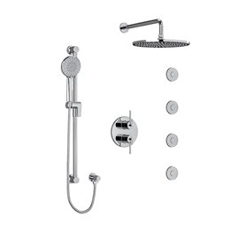 Riobel GS KIT483GS Type T/P (thermostatic/pressure balance) ¾" double coaxial system with hand shower rail, 4 body jets and show