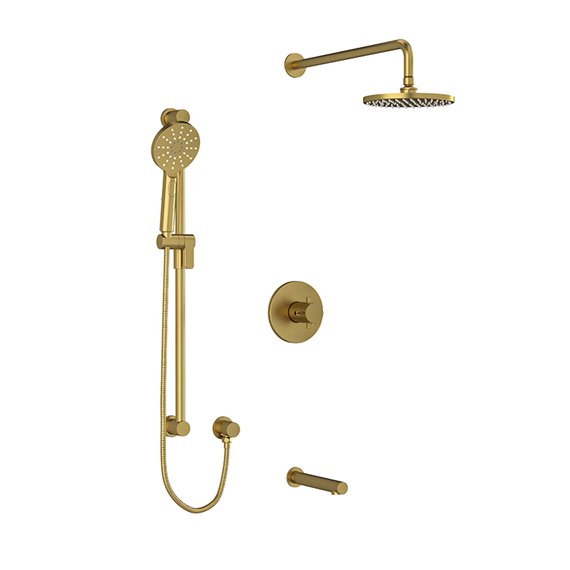 Riobel RIU Knurled KIT1345RUTM+KN Type T/P ½" coaxial 3-way system with hand shower rail, shower head and spout