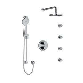 Riobel RIU Knurled KIT446RUTMKN Type T/P double coaxial system with hand shower rail, 4 body jets and shower head