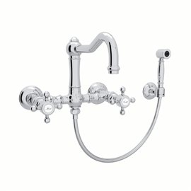 ROHL Acqui® Wall Mount Column Spout Bridge Kitchen Faucet With Sidespray