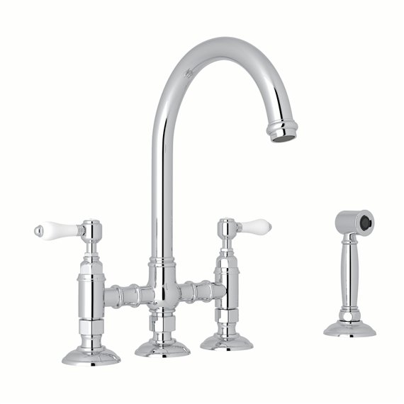 ROHL San Julio® Deck Mount C-Spout Bridge Kitchen Faucet With Sidespray