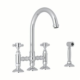 ROHL San Julio® Deck Mount C-Spout Bridge Kitchen Faucet With Sidespray