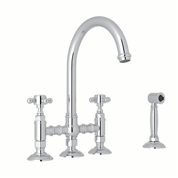 ROHL San Julio® Deck Mount C-Spout Bridge Kitchen Faucet With Sidespray