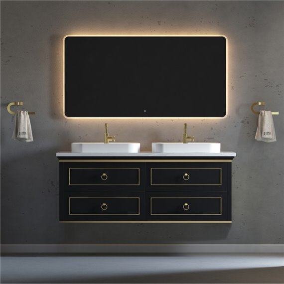 Virta 60 Inch Blackstar Wall Hung Double Vessel Sink Vanity