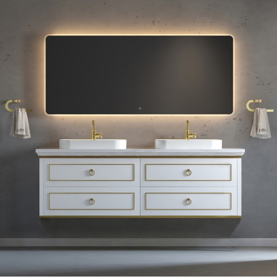 Virta 72 Inch Whitestar Wall Hung Double Vessel Sink Vanity