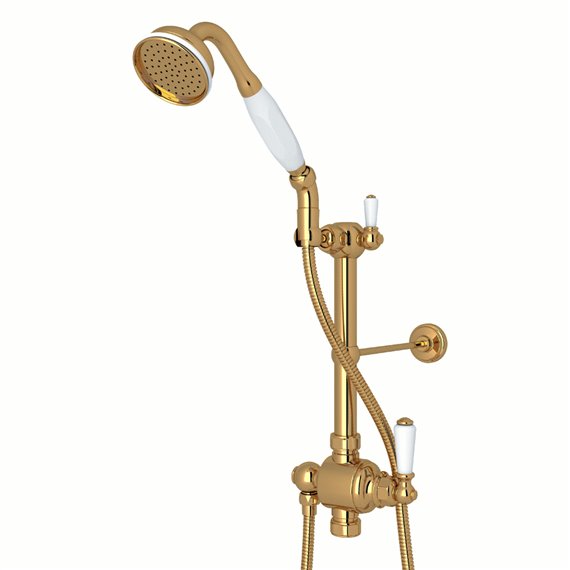 Perrin & Rowe Riser Diverter, Handshower, Handshower Holder, Hose and 8" Thermostatic Outlet