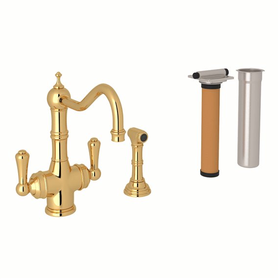 Perrin & Rowe Edwardian™ Two Handle Filter Kitchen Faucet Kit With Side Spray