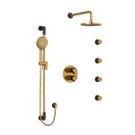 Riobel Parabola KIT446PB Type T/P thermostatic/pressure balance double coaxial system with hand shower rail, 4 body jets and sho