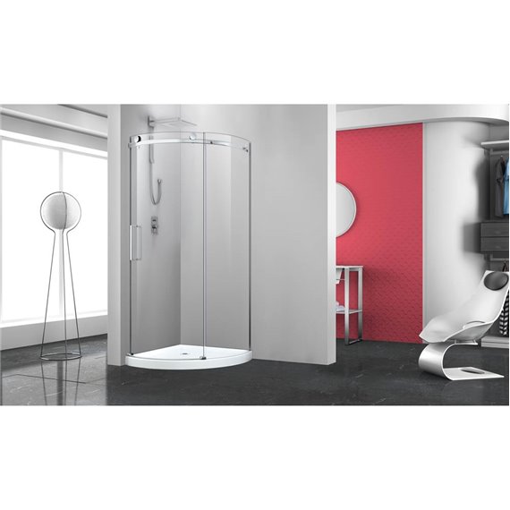 Zitta Bellini 36x36 chrome clear round corner shower door left side