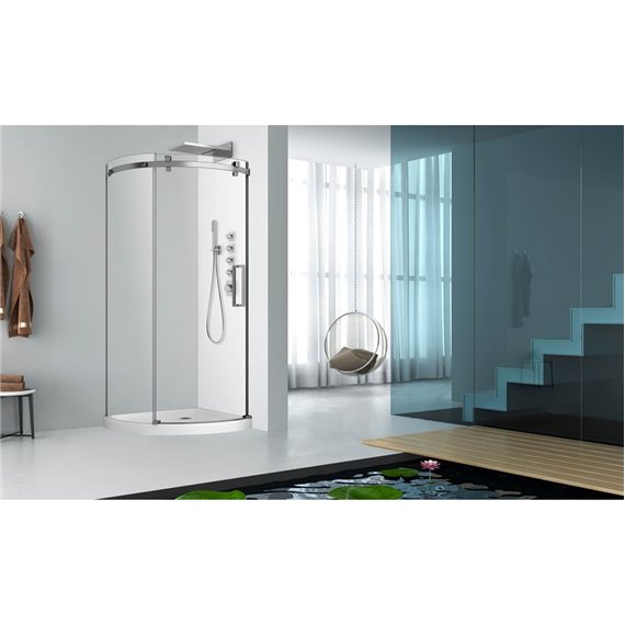 Zitta Piazza 36x36 chrome clear round corner shower door right side