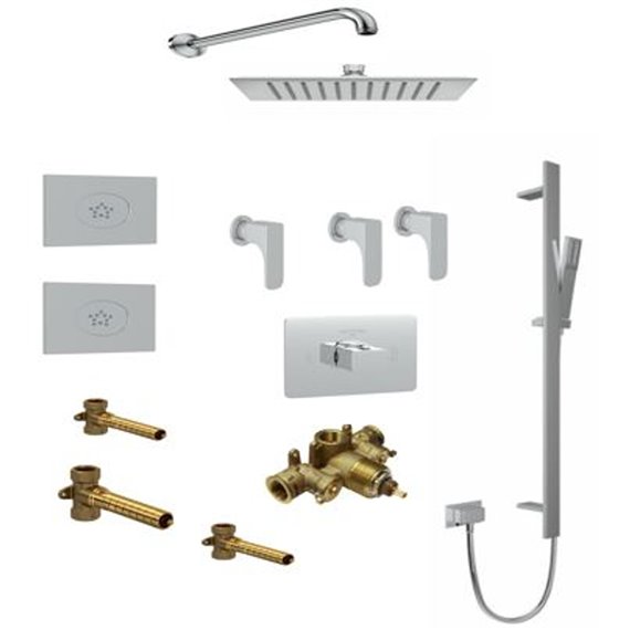 ROHL Quartile Thermostatic Shower Kit with 3 Exposed Shutoff Valves Slidebar Showerhead and 2 Body Jets