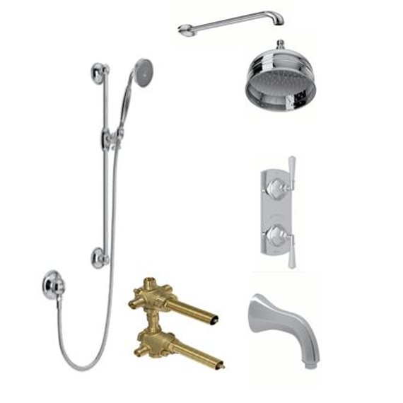 ROHL Palladian 3-Way Thermostatic Shower Kit with Slidebar Showerhead and Spout