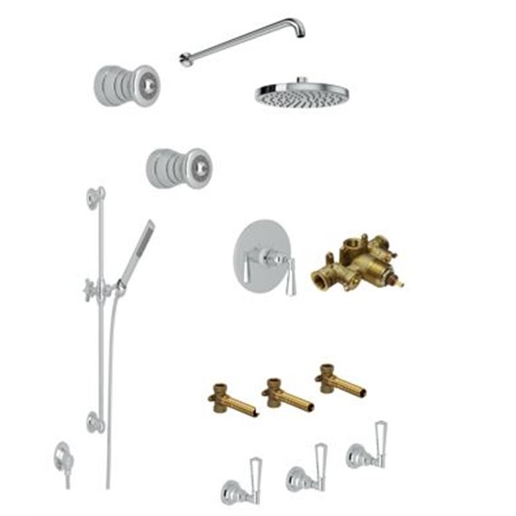 ROHL San Giovanni Thermostatic Shower Kit with 3 Exposed Shutff Vales Slidebar Showerhead and 2 Body Jets