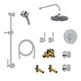 Perrin & Rowe Holborn Thermostatic Shower Kit with 2 Shutoff Valves Slidebar Showerhead and 2 Body Jets