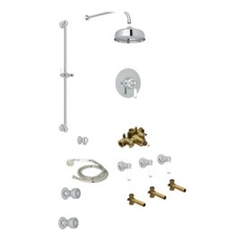 Perrin & Rowe Edwardian Thermostatic Shower Kit with 3 Shutoff Valves Slidebar Showerhead and 2 Body Jets